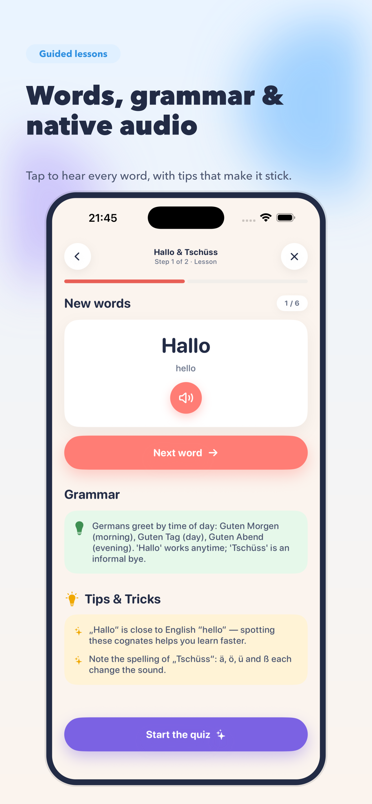 A lesson with native audio