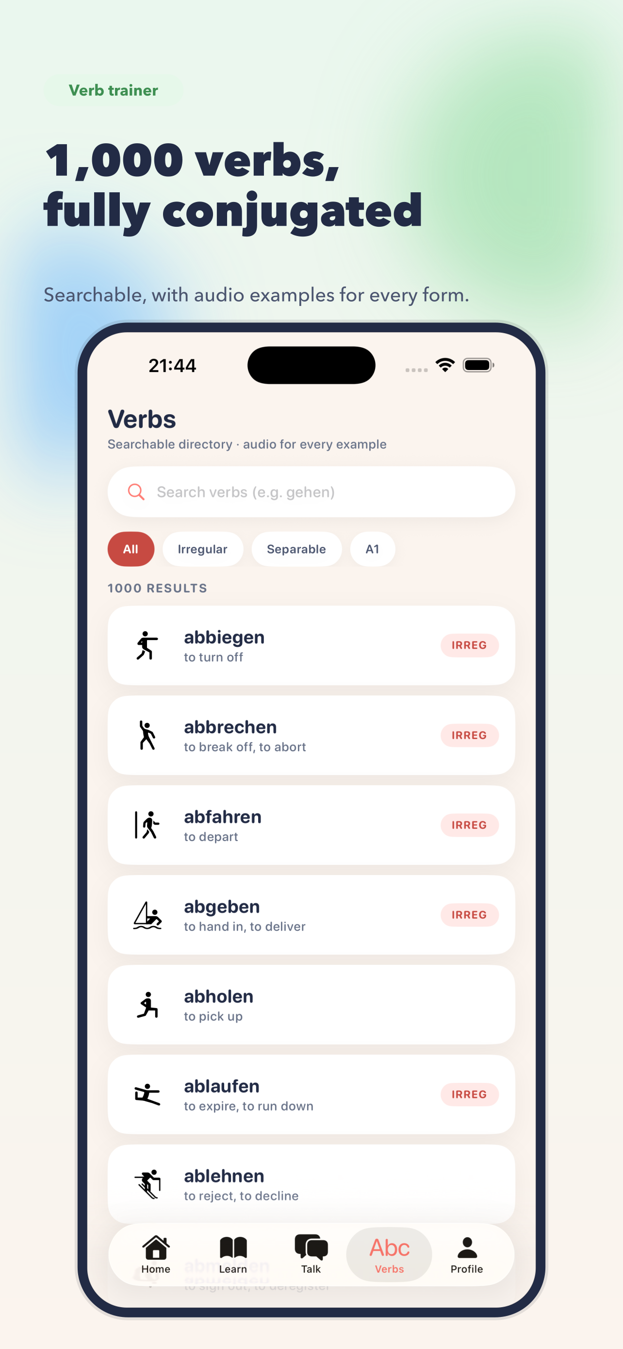Searchable verb directory